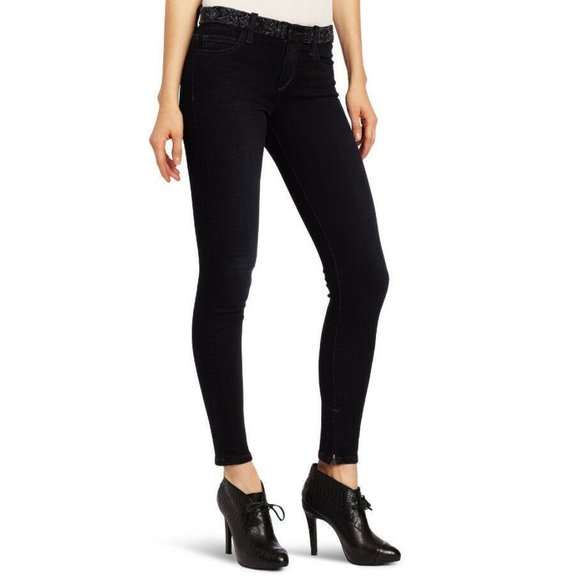 Joes Jeans Tabitha Skinny Ankle Womens 27 Mid Rise Dark Blue Beads Beaded Waist - Picture 1 of 12